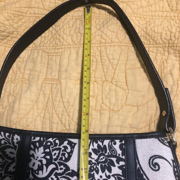 Spartina 449 Canvas Natural Linen Genuine Leather Purse Footed Bottom Black Hand - Picture 5 of 8